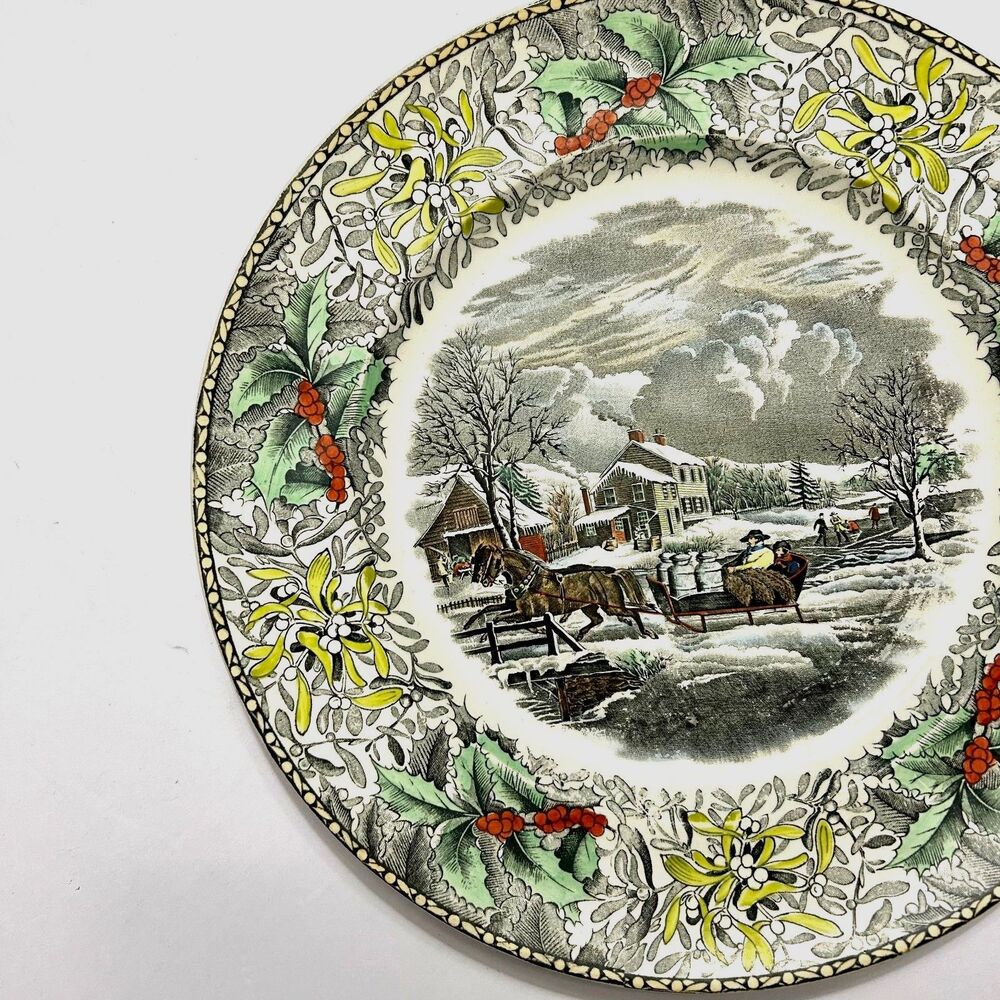 Adams Currier England Winter Scene, American Park China Plate, Holiday